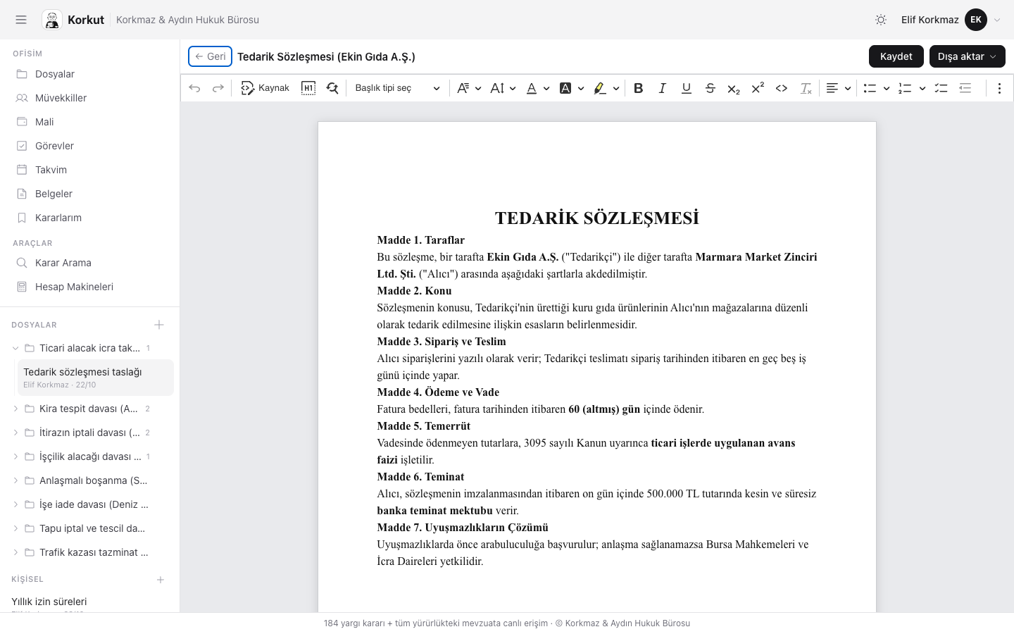 Sözleşme taslağı ekran görüntüsü